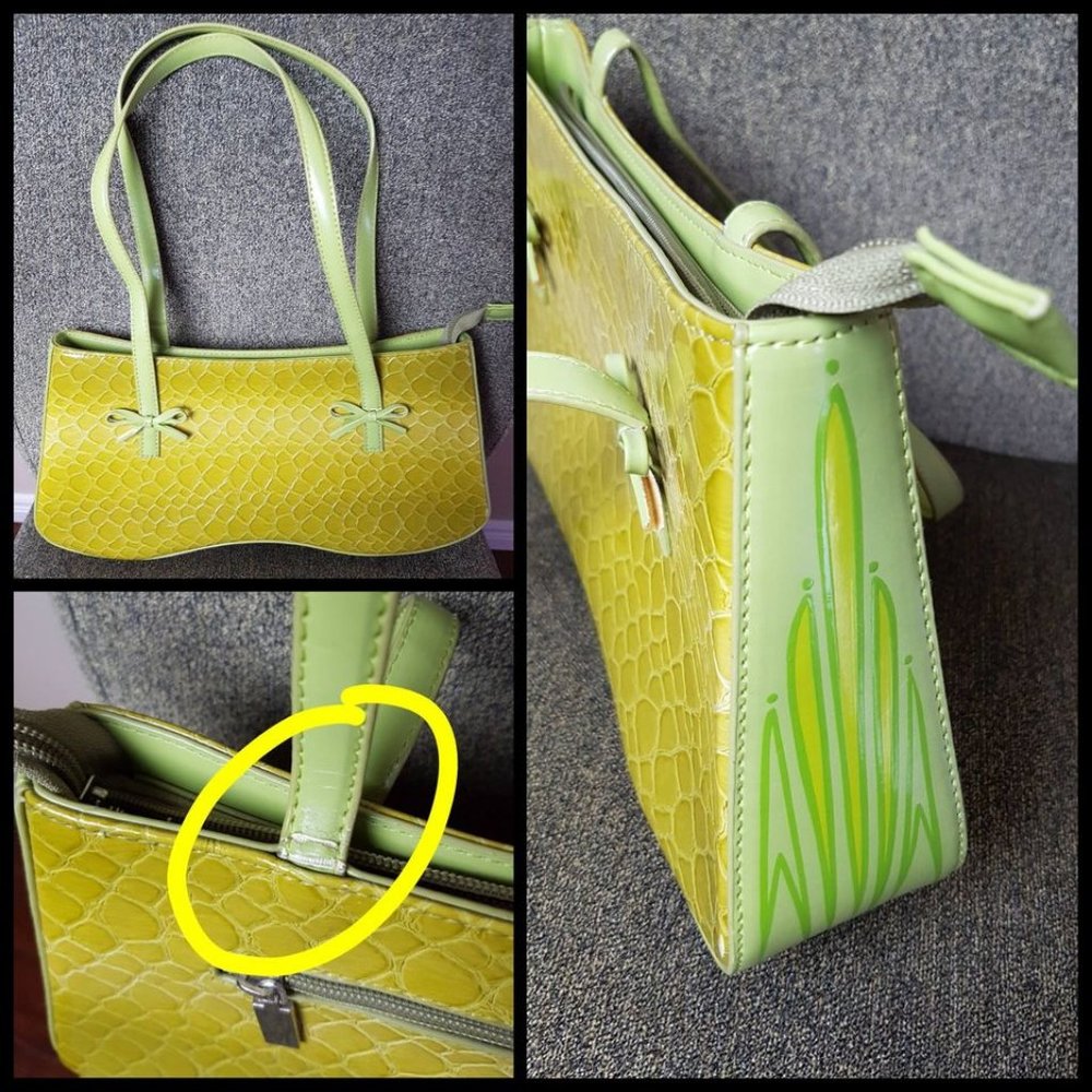 Vintage Repro Green bows faux snakeskin pinstripe handbag